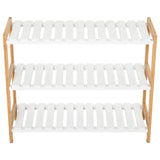 HOMCOM 3-Tier Shoe Rack Wood Frame Slatted Shelves Spacious Open Hygienic Storage Home Hallway Furniture Family Guests 70L x 26W x 57.5H cm - Natural