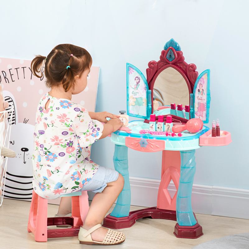 AIYAPLAY 31 Piece Kids Dressing Playset, with Magical Princess Mirror, Light and Sound - Pink and Blue