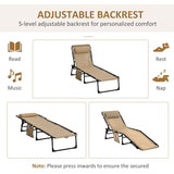 Outsunny Portable Sun Lounger Set of 2, Folding Camping Bed Cot, Reclining Lounge Chair 5-position Adjustable Backrest with Side Pocket, Pillow for Patio Garden Beach Pool, Beige