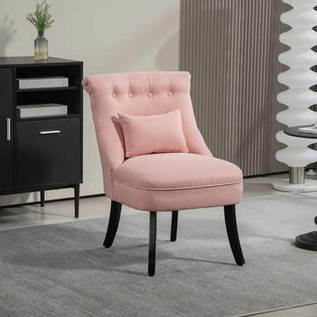 HOMCOM Fabric Single Sofa Dining Chair Tub Chair Upholstered W/ Pillow Solid Wood Leg Home Living Room Furniture Pink