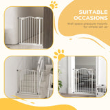 PawHut Metal 74-80cm Adjustable Pet Gate Safety Barrier w/ Auto-Close Door White