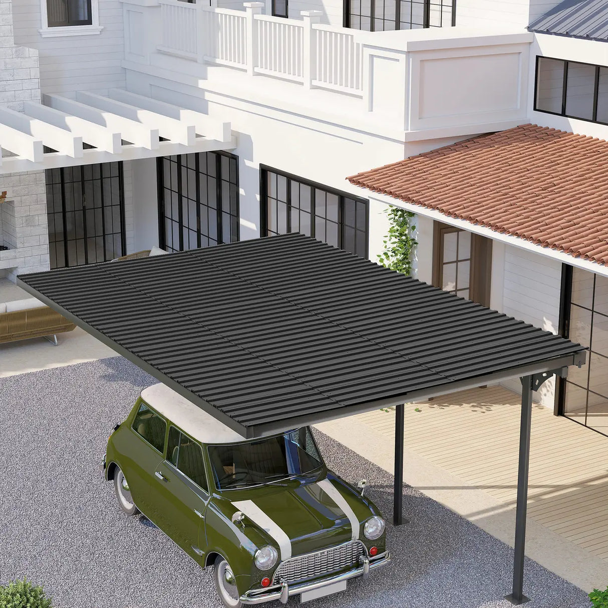 Outsunny Set of 12 Corrugated Steel Roof Sheet Panels - Black