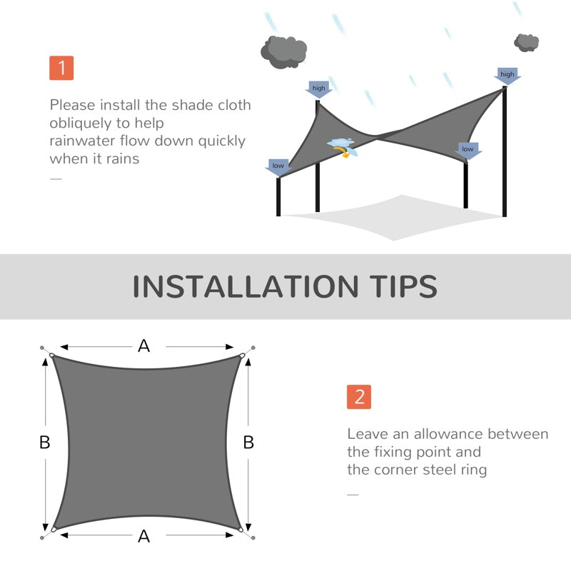 Outsunny 4 x 3m Sun Shade Sail HDPE Rectangle Canopy Outdoor Sunscreen Awning with Mounting Ropes for Garden, Patio, Party, UV Protection, Charcoal Grey