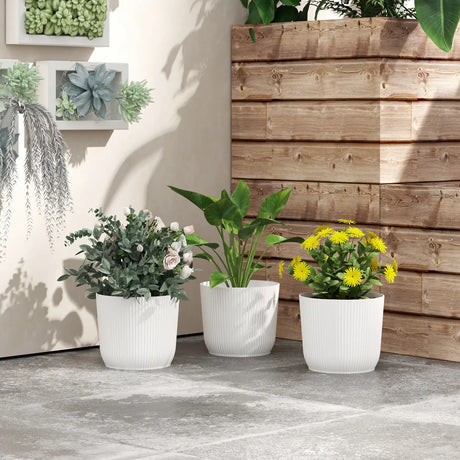 Outsunny Set of Three 22cm Planters - White