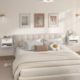 HOMCOM Floating Nightstands Set of 2, Modern Wall Mounted Bedside Tables with Fluted Drawer and Open Shelf for Bedroom, White