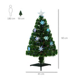 HOMCOM 3FT Green Fibre Optic Artificial Christmas Tree Xmas Colourful LED Scattered Tree with Snowflakes Ornaments Fireproofing