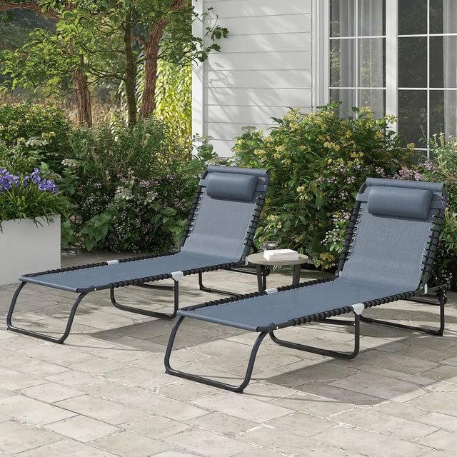 Outsunny Set of Two Folding Sun Loungers, with Four-Position Backs - Grey