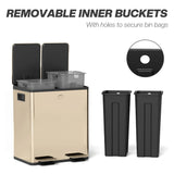 HOMCOM 40L Dual Compartment Stainless Steel Bin, with Deodoriser Holders - Gold Tone