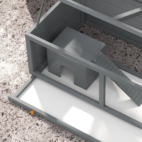 PawHut Wooden Hamster Cage with Sliding Tray, Openable Top, Hut for Syrian Hamster, Grey