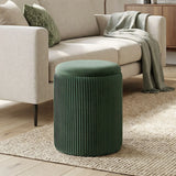 HOMCOM Storage Ottoman Modern Velvet Round Foot Stool for Living Room Bedroom 45 cm Dark Green