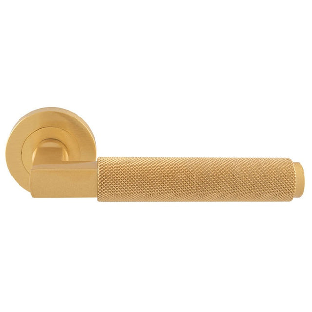 TERAZZO KNURLED LEVER ON CONCEALED FIX ROUND ROSE - SATIN BRASS - PAIR