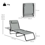 Outsunny Folding Sun Lounger, with Four-Position Back - Light Grey