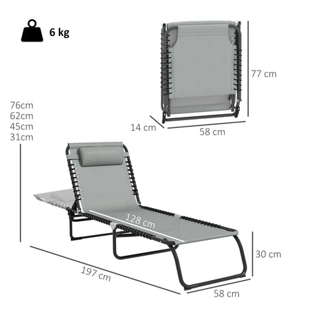 Outsunny Folding Sun Lounger, with Four-Position Back - Light Grey