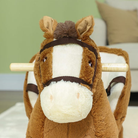 AIYAPLAY Kids Rocking Horse, Plush Ride on Horse, with Sound, Wood Base, for Ages 18-36 Months, Brown