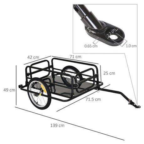 HOMCOM Bike Cargo Trailer in Steel Frame Extra Bicycle Storage Carrier with Hitch-Black