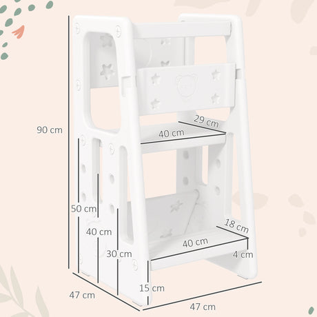 HOMCOM Kids Step Stool, Adjustable Standing Platform, Toddler Kitchen Stool, White