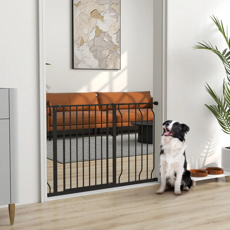 PawHut Wide Dog Safety Gate, with Door Pressure, for Doorways, Hallways, Staircases - Black