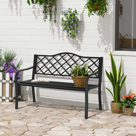 Outsunny 2-Seater Garden Bench Antique Loveseat for Yard, Lawn, Porch, Patio, Steel