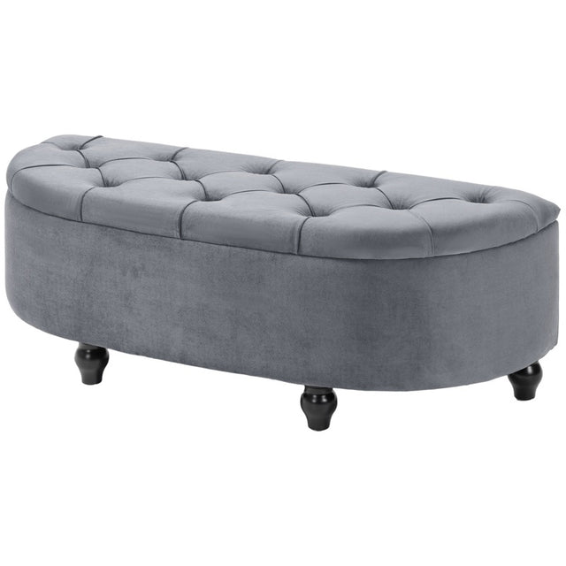 HOMCOM Velvet-Feel Half Circle Storage Ottoman - Dark Grey