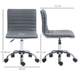 HOMCOM Armless Task Desk Chair, Swivel Office Chair with Faux Leather, Adjustable Seat Height, Chrome Base, Wheels for Home, Dark Grey