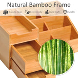 HOMCOM Desk Organiser Holder, Bamboo Multi-Function Storage Caddy with 7 Storage Compartments and 2 Drawers for Home Office Stationary Supplies, Natural Bamboo