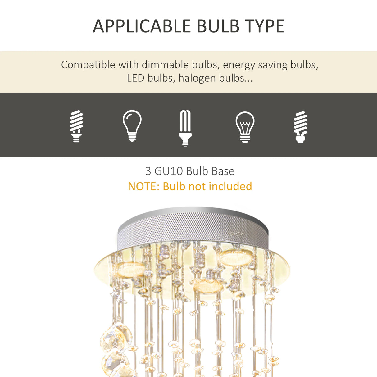 HOMCOM Modern Crystal Chandelier Ceiling Light Pendant Lamp Chrome Finish Glass Droplets New, 30 x 120cm