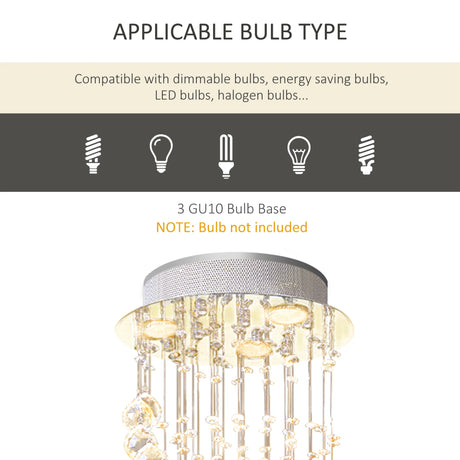 HOMCOM Modern Crystal Chandelier Ceiling Light Pendant Lamp Chrome Finish Glass Droplets New, 30 x 120cm