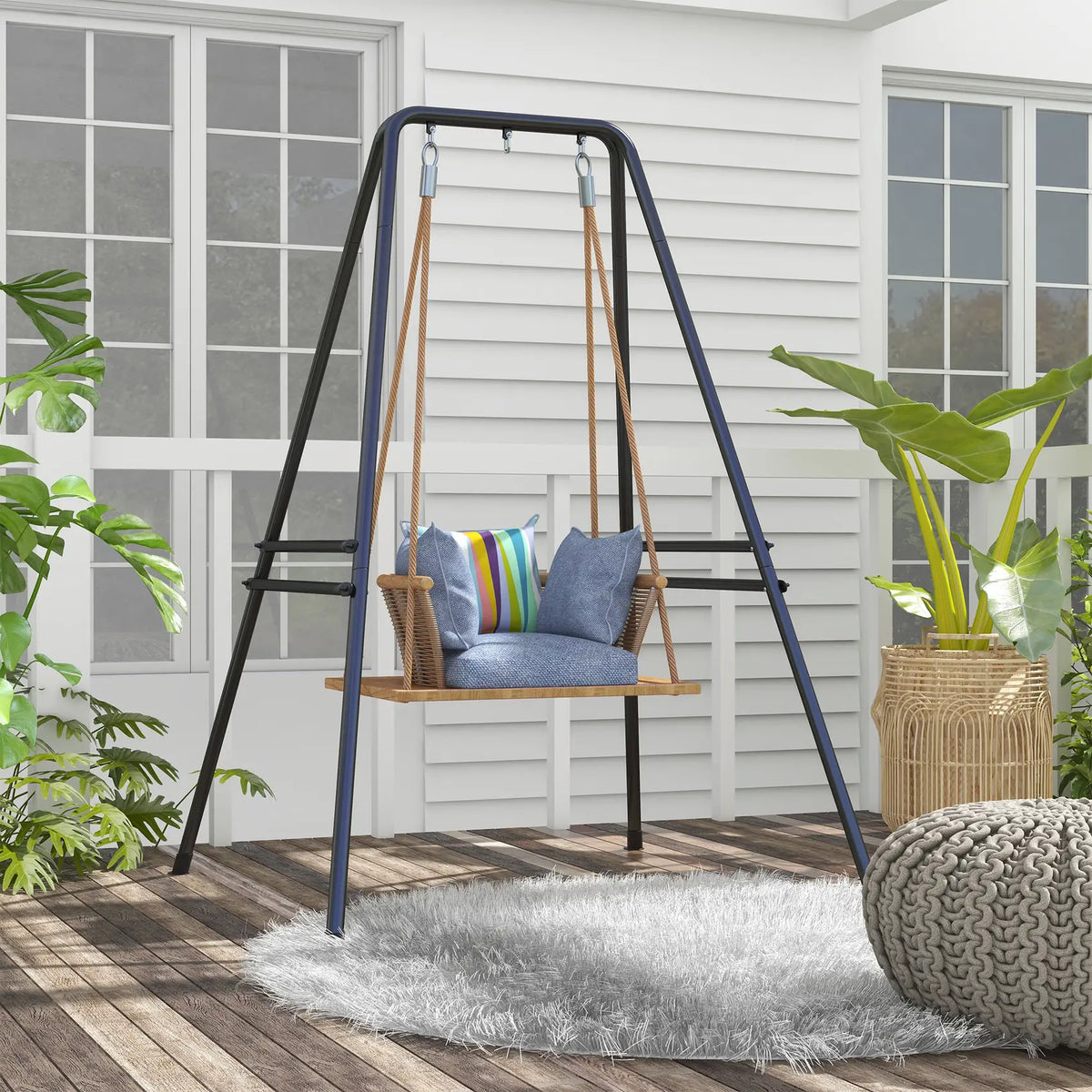 Outsunny Hammock Chair Stand, Hanging Heavy Duty Metal Frame Hammock Stand for Hanging Hammock Air Porch Swing Chair, Egg Chair, Black
