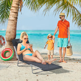 Outsunny Outdoor Foldable Sun Lounger, Adjustable Backrest Garden Recliner Sun Lounger Chair with Headrest Pillow, Black