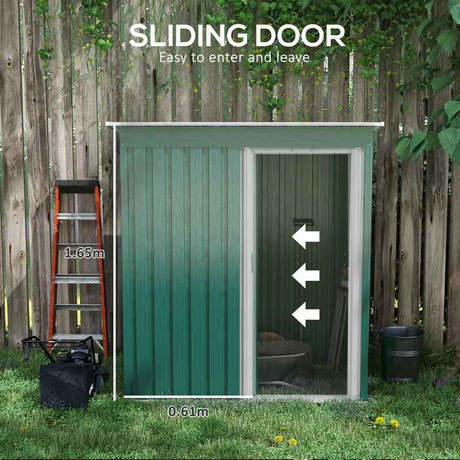 Outsunny 5 x 3ft Garden Storage Shed with Sliding Door and Sloped Roof Outdoor Equipment Tool, Green