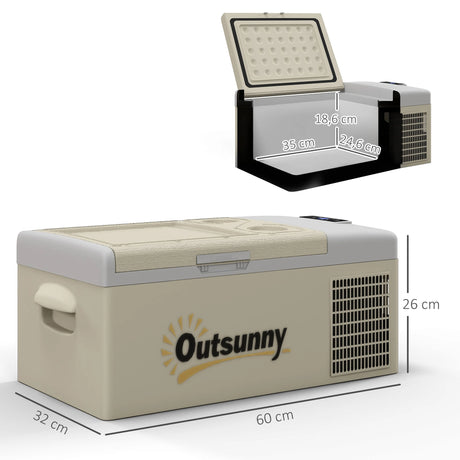 Outsunny 16L Portable Car Fridge, -20 to 10 Adjustable Temperature - Khaki/Grey