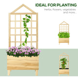 Outsunny Garden Planters with Trellis for Vine Climbing, Distressed Wooden Raised Beds, 90x43x150cm, Natural Tone