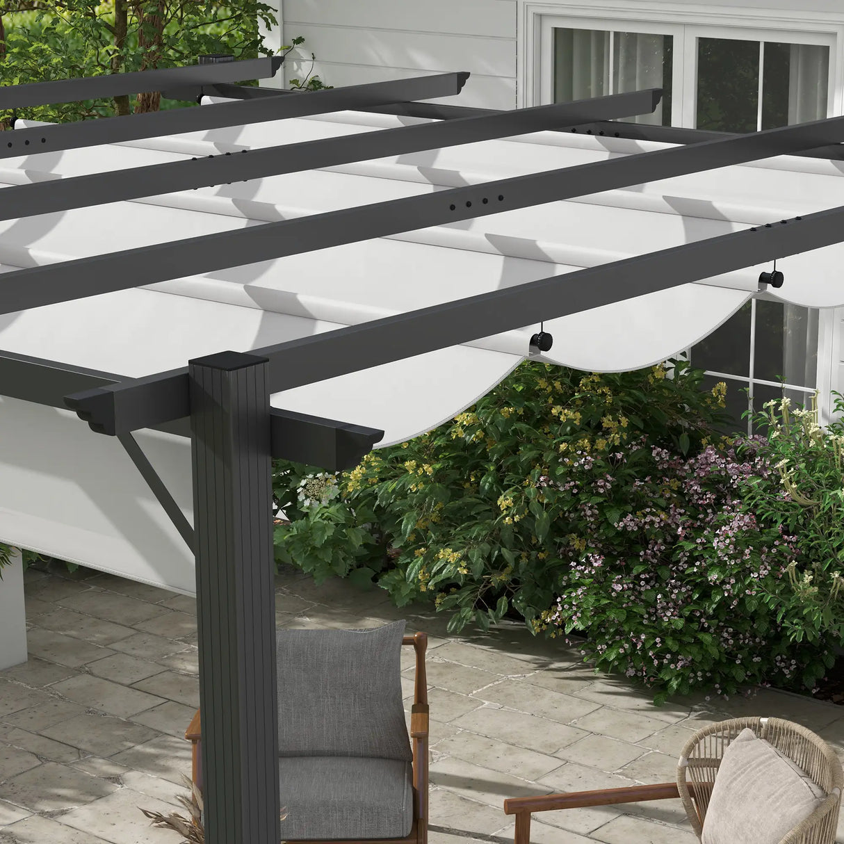 Outsunny 3 x 3 Pergola with Retractable Roof Aluminium Canopy for Garden, Light Grey
