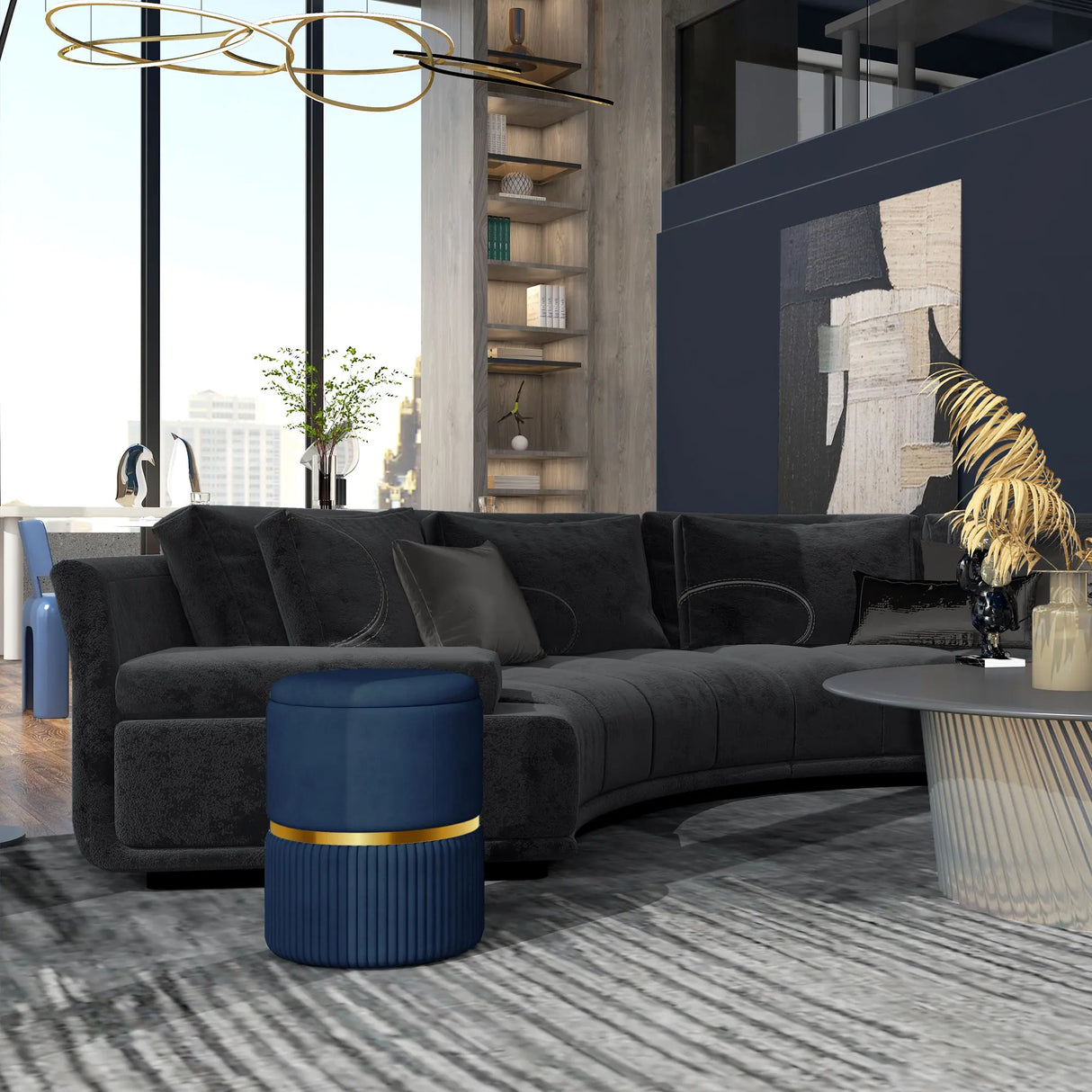 HOMCOM Velvet-Feel Storage Ottoman - Blue