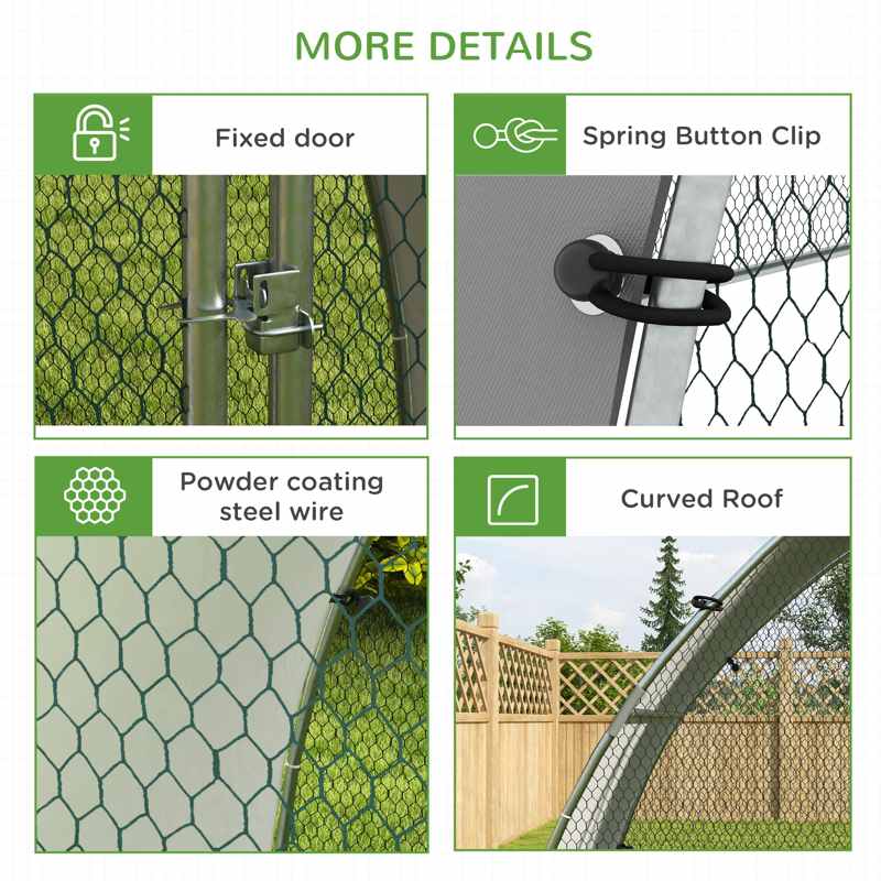 PawHut Galvanised Outdoor Chicken Coop with Cover, for 4-6 Chickens, Hens, Ducks, Rabbits, 3 x 1.9 x 2.2m - Silver Tone