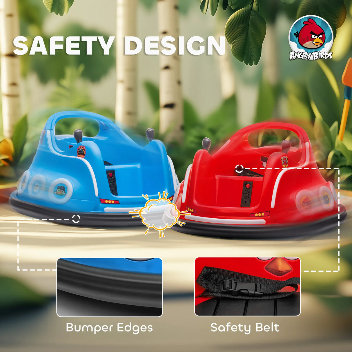 AIYAPLAY Angry Bird Licensed Waltzer Car, 12V Kids Bumper Car w/ Joysticks, Remote, Music LED Lights, Red