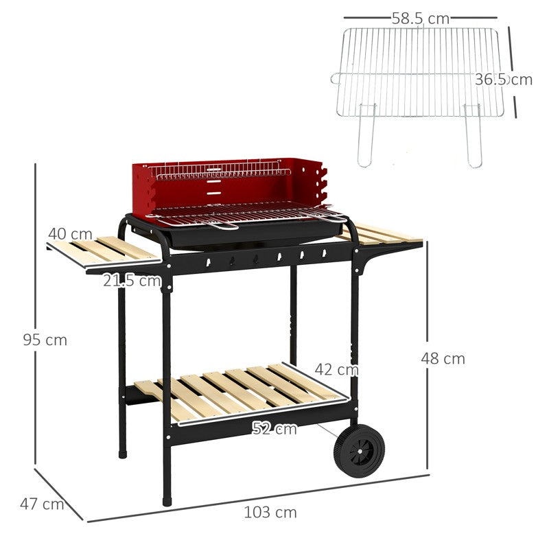 Outsunny Charcoal BBQ, with Five Position Grill Grate - Red