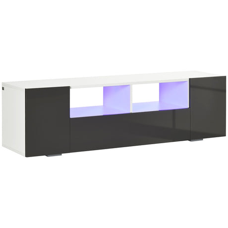 HOMCOM 16 LED Light TV Stand, with Storage - High Gloss Grey