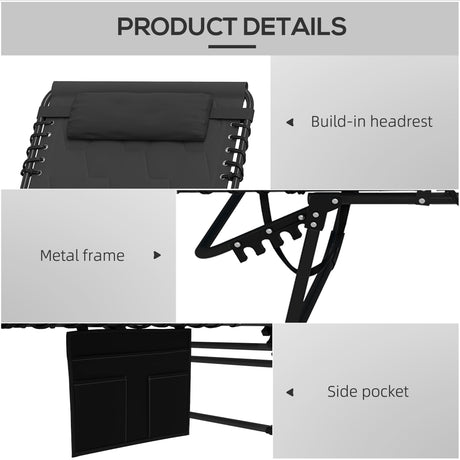 Outsunny Padded Sun Lounger, with Five-Position Reclining Back - Black