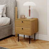 HOMCOM Bedside Table with 2 Drawers and Steel Legs - Oak