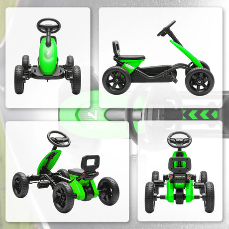 AIYAPLAY Pedal Go Kart for Kids 2-5 Years, with Silent EVA Wheels, Metal Frame, Green