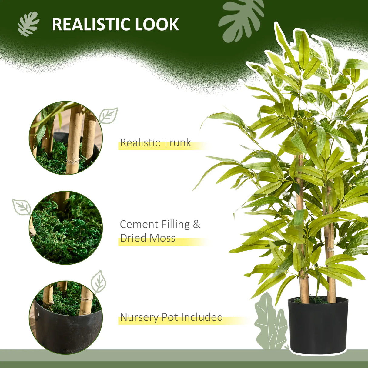 HOMCOM Artificial Plants Bamboo Tree in Pot Desk Fake Plants for Home Indoor Decor, 15x15x60cm, Green