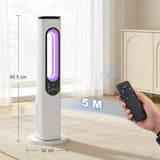HOMCOM Bladeless Tower Fan for Bedroom, 35dB Standing Cooling Fan with Oscillating, LED Lights, 3 Speeds, 15H Timer, White