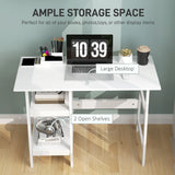 HOMCOM Compact Computer Desk with Storage Shelves, Study Table with Bookshelf, PC Table Workstation for Home Office, Study, Easy Assembly, 106 x 51cm, White