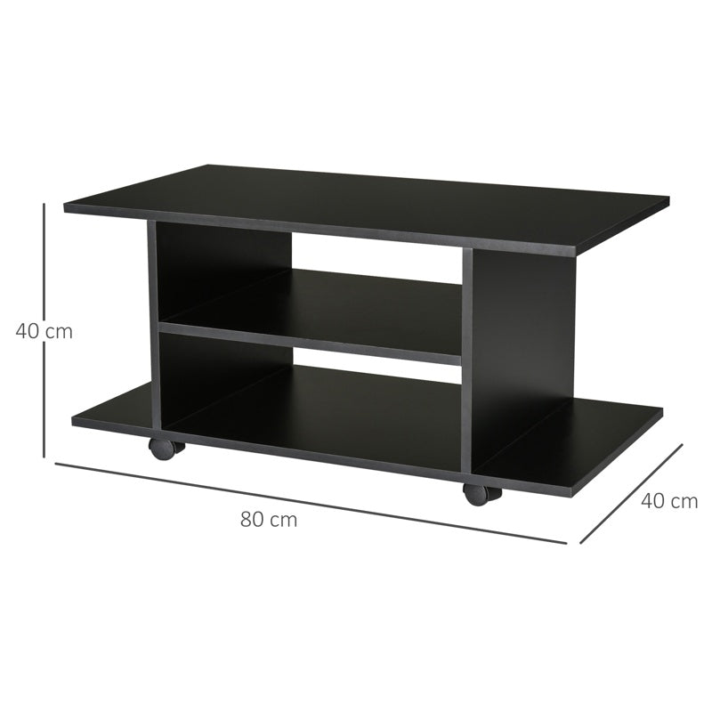 HOMCOM Modern TV Cabinet Stand Storage Shelves Table Mobile Bedroom Furniture Bookshelf Bookcase Black