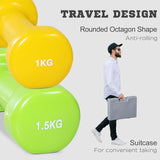 HOMCOM 10KG Dumbbells Set with Carry Case, Hand Weights for Women and Men Home Gym Weight Lifting Training, Red, Yellow, Green, Purple