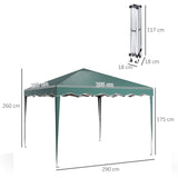 Outsunny 3 x 3cm Adjustable Height Pop-Up Gazebo, with Bag - Green