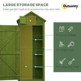 Outsunny Small Shed, Tall Slim Wooden Garden Shed with 3 Removable Shelves and Roof Hatch, Compact Outdoor Tool Storage Cabinet with Asphalt Roof and Door Latch, 77 x 54.2 x 179 cm, Green