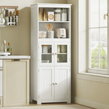 HOMCOM Freestanding Kitchen Cupboard, 4-Door Storage Cabinet with Adjustable Shelf and Glass Doors for Dining Room, Living Room, White