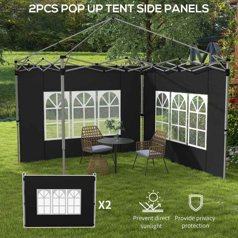 Outsunny Gazebo Side Panels, Sides Replacement with Window for 3x3(m) or 3x4m Pop Up Gazebo, 2 Pack, Black